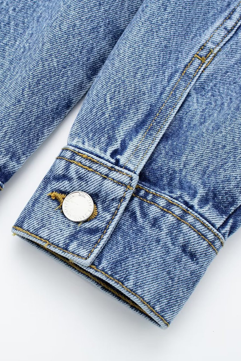 Drune | Lässiger Street Einfarbiger Taschenknopf Umlegekragen Lange Ärmel Lockere Denim Overalls