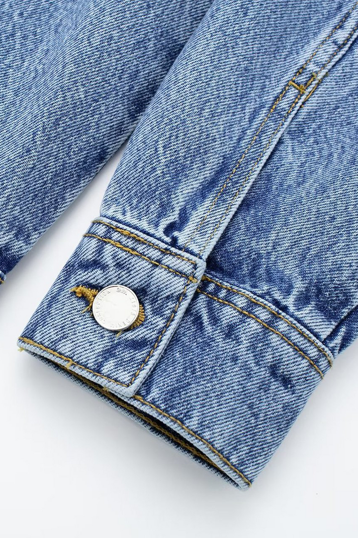 Drune | Lässiger Street Einfarbiger Taschenknopf Umlegekragen Lange Ärmel Lockere Denim Overalls