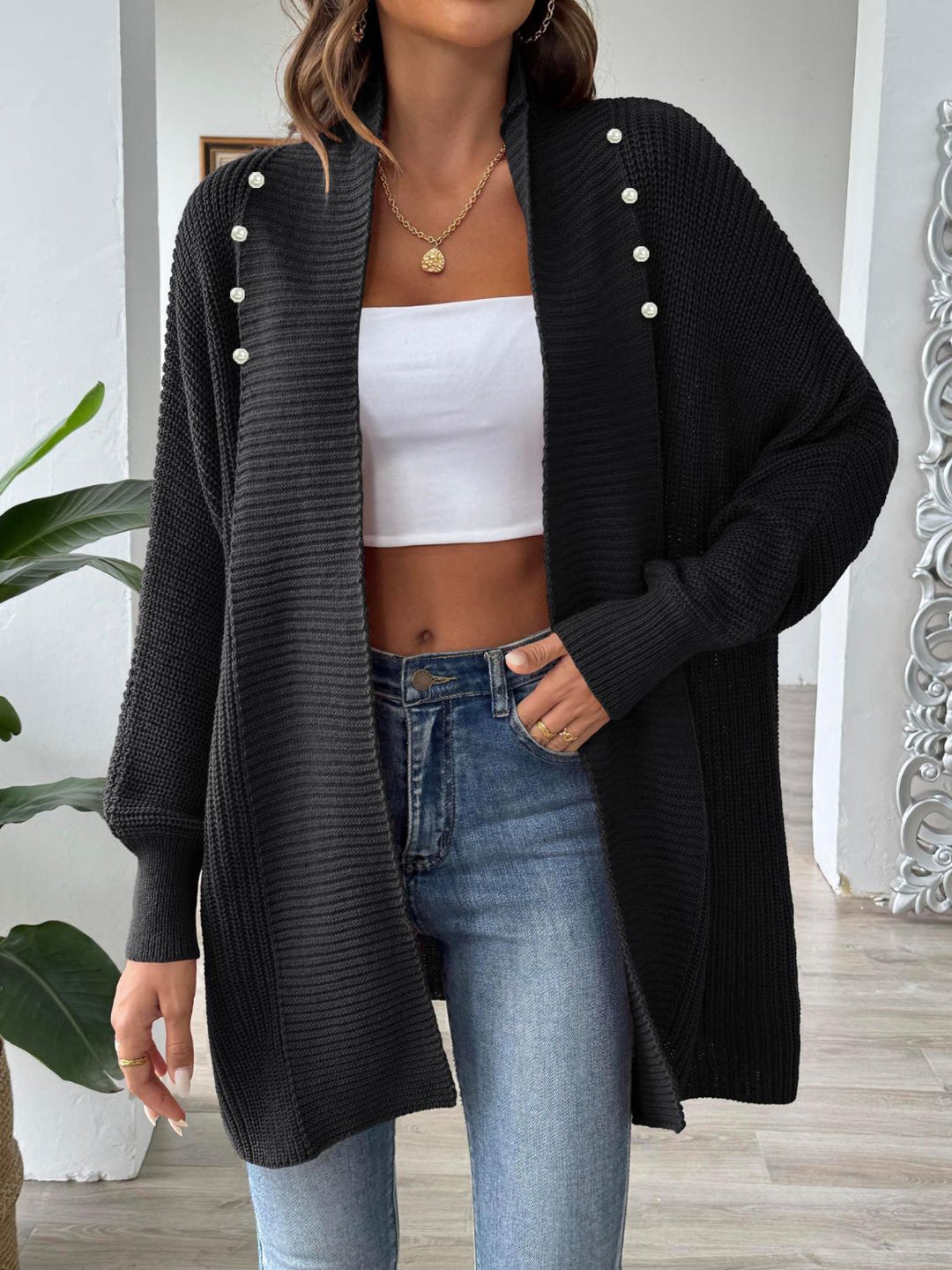 Drune | Elegante, lockere Strickjacke mit langen Ärmeln und offener Vorderseite