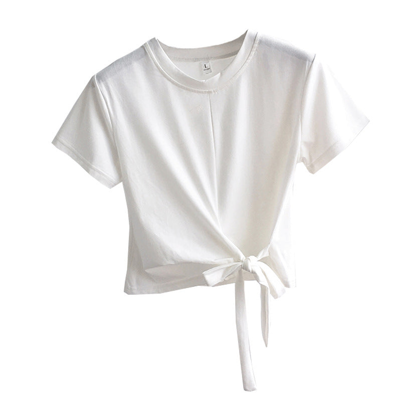 Damen Cropped-T-Shirt mit seitlichem Knoten und lässigem Schnitt