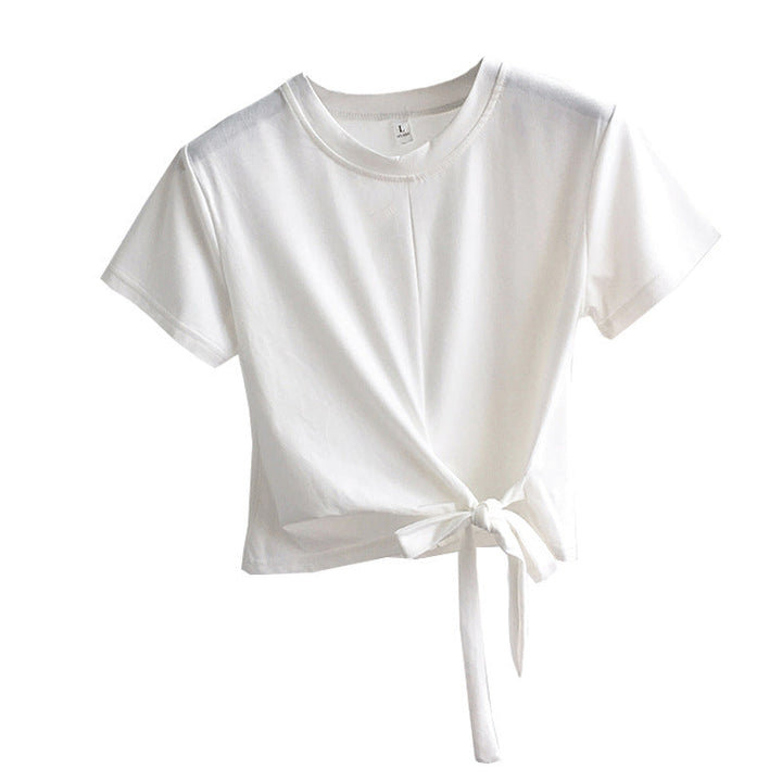Damen Cropped-T-Shirt mit seitlichem Knoten und lässigem Schnitt