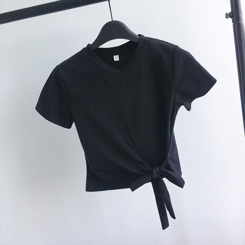 Damen Cropped-T-Shirt mit seitlichem Knoten und lässigem Schnitt