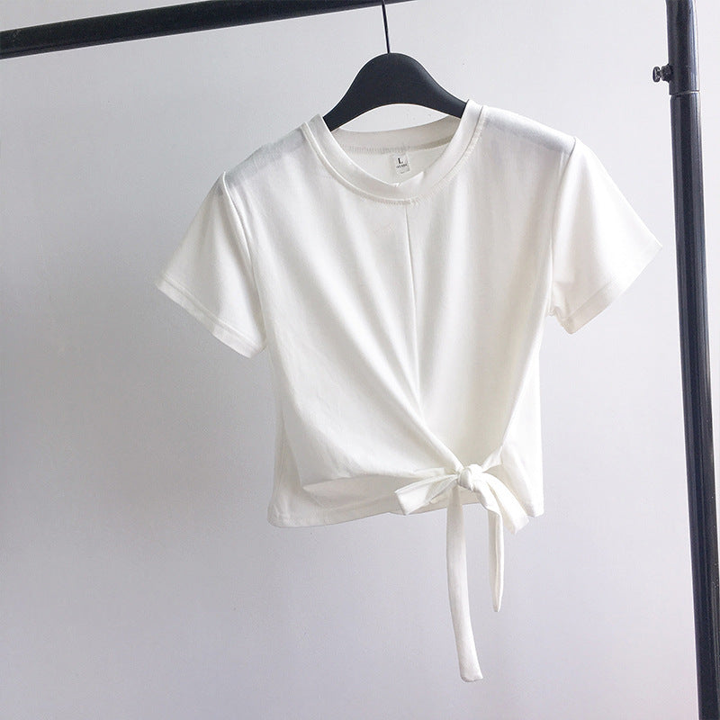 Damen Cropped-T-Shirt mit seitlichem Knoten und lässigem Schnitt