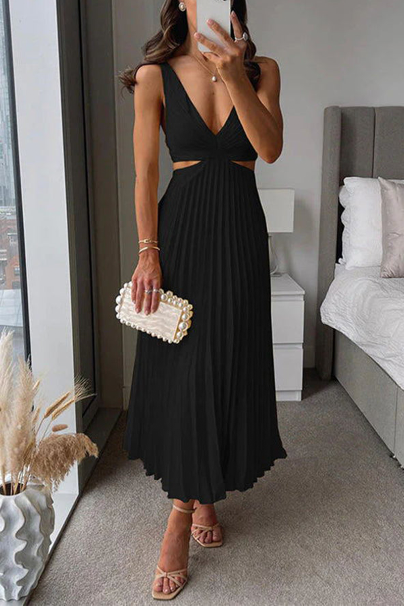 Drune | Sommer Sozial Flecken Plissierter Cutout Taille Locker Midi - 6 Farben