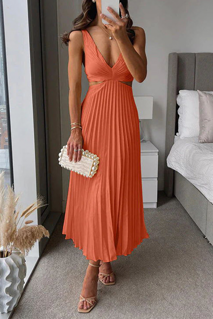 Drune | Sommer Sozial Flecken Plissierter Cutout Taille Locker Midi - 6 Farben