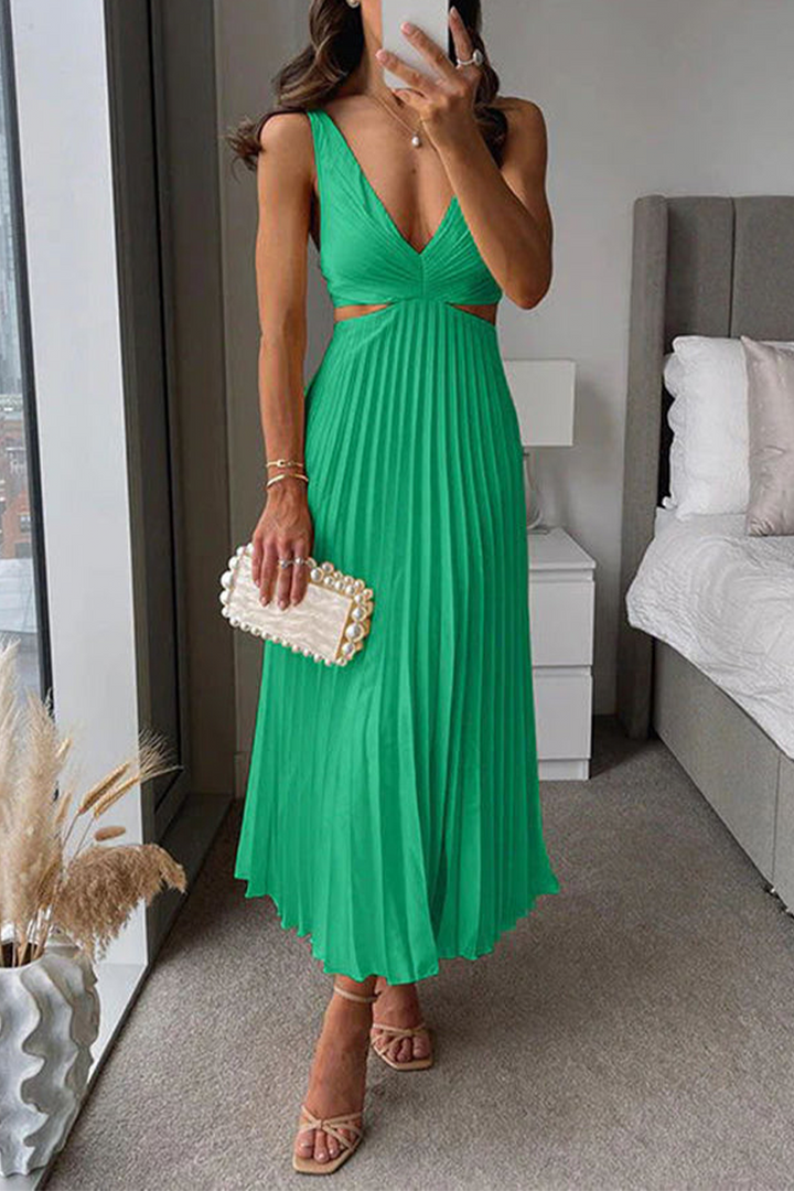 Drune | Sommer Sozial Flecken Plissierter Cutout Taille Locker Midi - 6 Farben