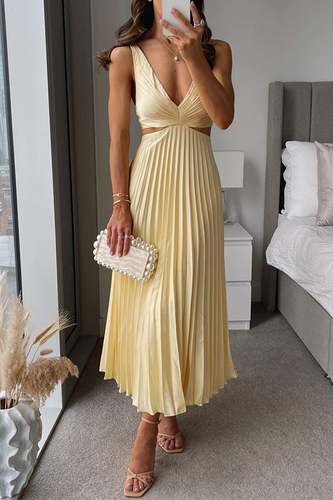 Drune | Sommer Sozial Flecken Plissierter Cutout Taille Locker Midi - 6 Farben