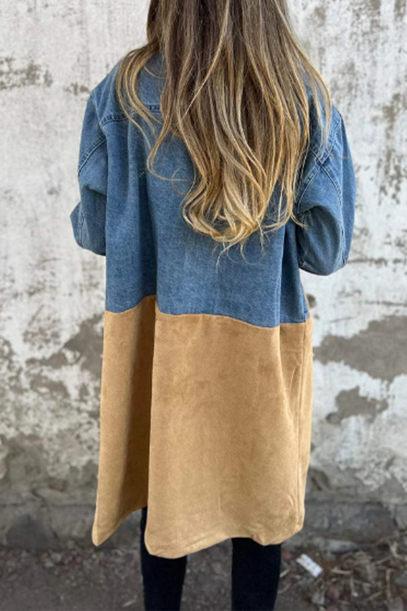 Drune | Street Buttons Patchwork Kontrast Umlegekragen Langarm Locker Denimjacke