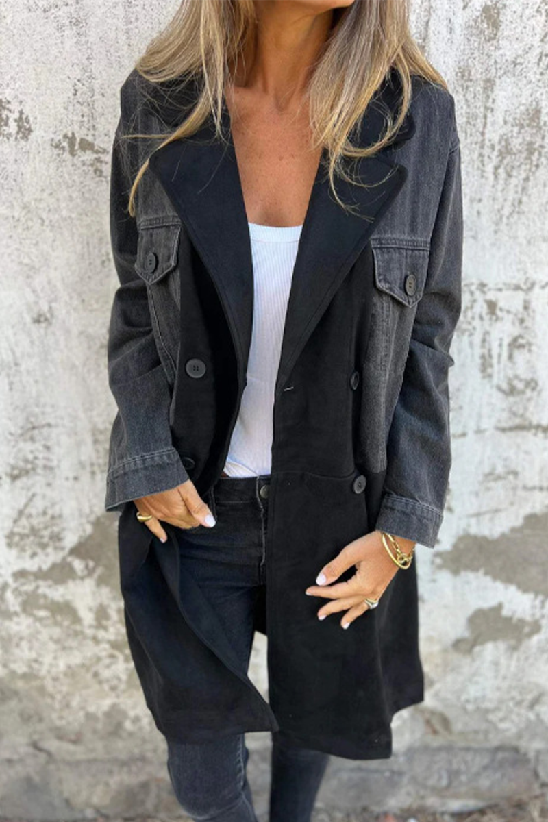 Drune | Street Buttons Patchwork Kontrast Umlegekragen Langarm Locker Denimjacke