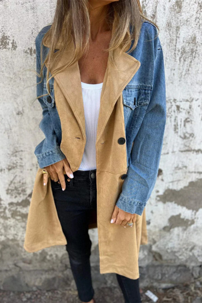 Drune | Street Buttons Patchwork Kontrast Umlegekragen Langarm Locker Denimjacke