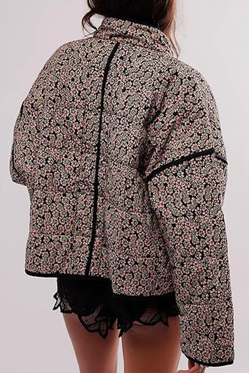 Drune | Lässige Blumen Tasche Patchwork Kontrast Mandarin Kragen Outerwear - 12 Farben
