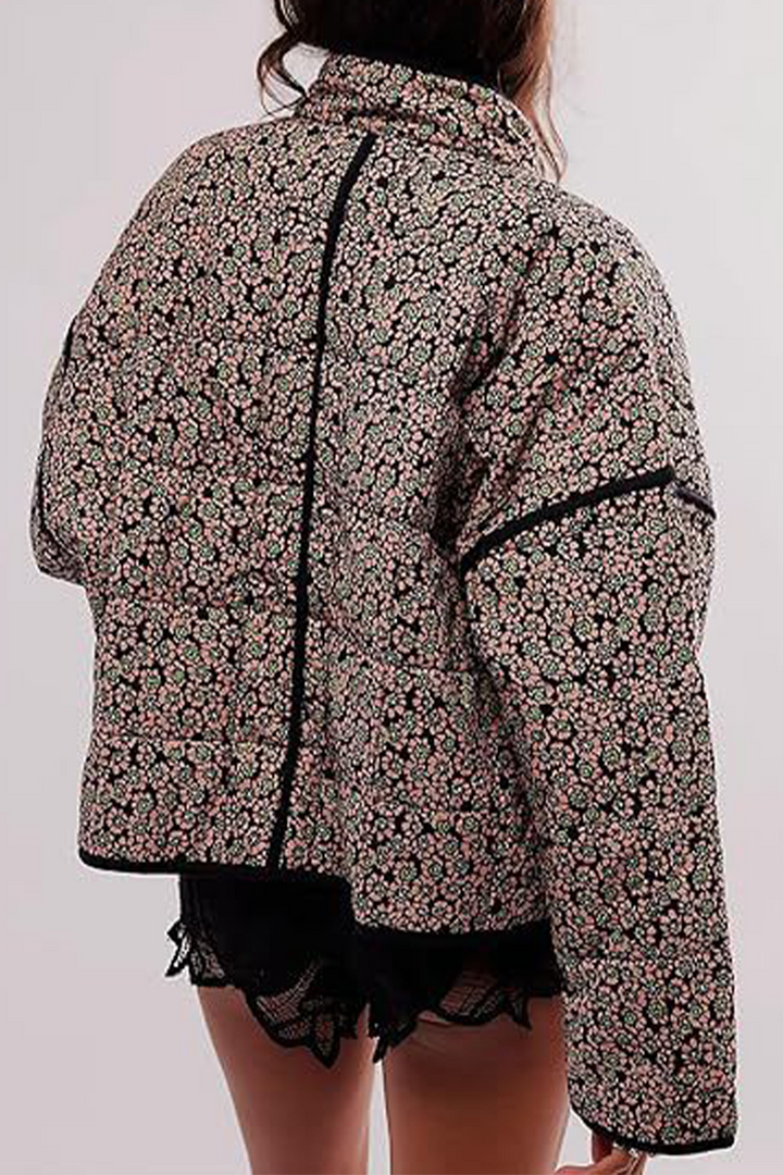 Drune | Lässige Blumen Tasche Patchwork Kontrast Mandarin Kragen Outerwear - 12 Farben