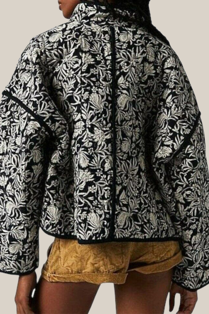 Drune | Lässige Blumen Tasche Patchwork Kontrast Mandarin Kragen Outerwear - 12 Farben