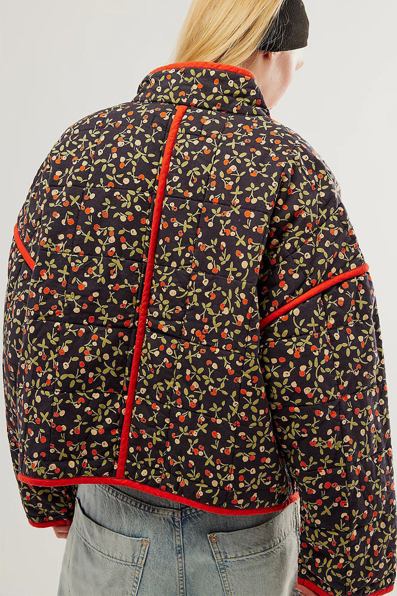 Drune | Lässige Blumen Tasche Patchwork Kontrast Mandarin Kragen Outerwear - 12 Farben