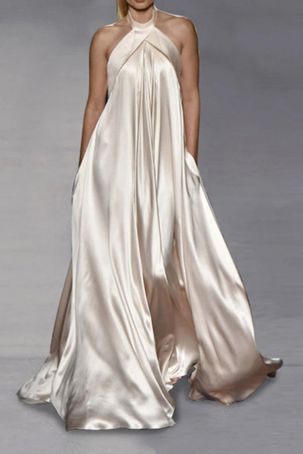 Drune | Bijou Satin Halterneck Abend Fest Maxi Kleid