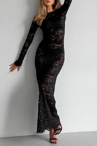 Drune | Sexy Spitze Durchsichtige O-Ausschnitt Spitzenkleid Kleider