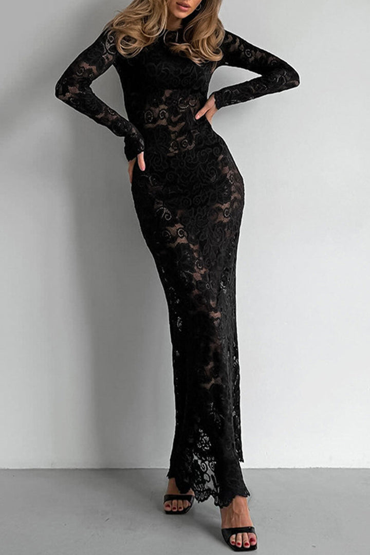Drune | Sexy Spitze Durchsichtige O-Ausschnitt Spitzenkleid Kleider