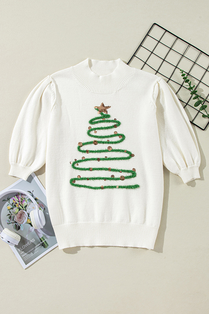 Drune | Lässige Rollkragenpullover mit Weihnachtsbaum-Pailletten-Patchwork
