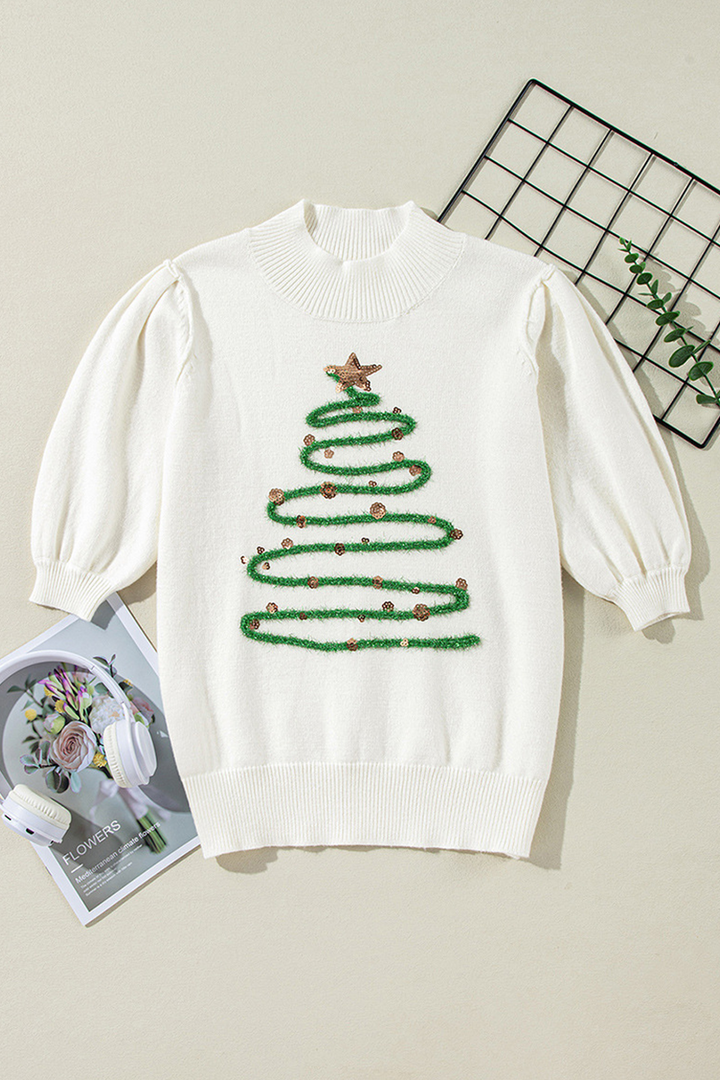 Drune | Lässige Rollkragenpullover mit Weihnachtsbaum-Pailletten-Patchwork