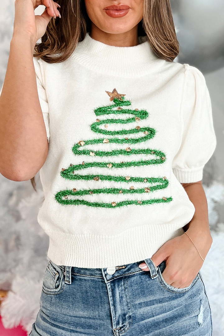 Drune | Lässige Rollkragenpullover mit Weihnachtsbaum-Pailletten-Patchwork
