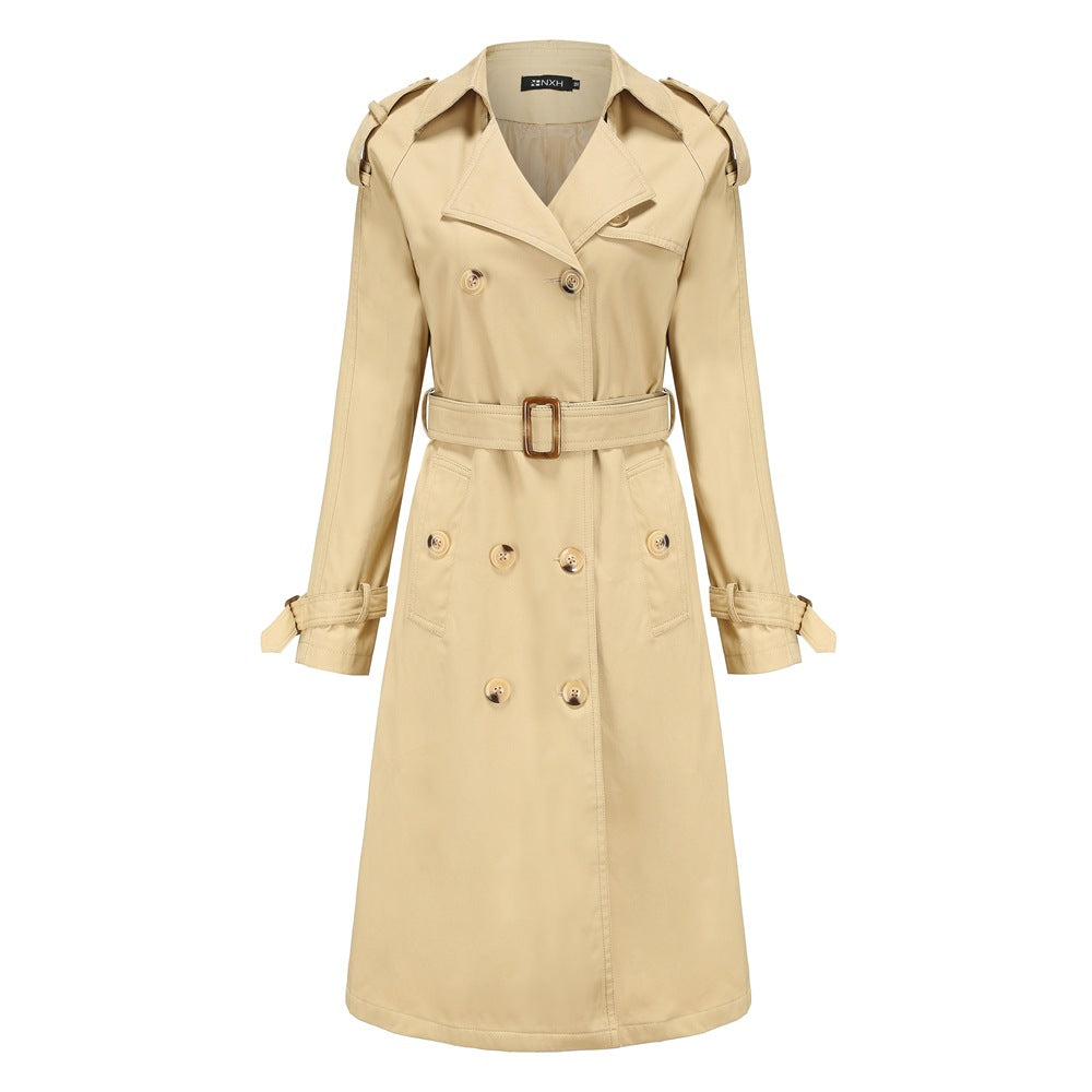 Damen nan Trenchcoat mit doppelreihiger Knopfleiste, Taillengürtel und Schulterklappen Drune