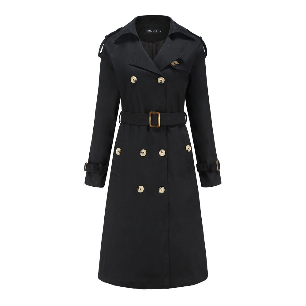 Damen nan Trenchcoat mit doppelreihiger Knopfleiste, Taillengürtel und Schulterklappen Drune