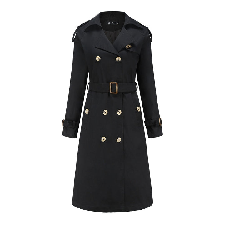 Damen nan Trenchcoat mit doppelreihiger Knopfleiste, Taillengürtel und Schulterklappen Drune