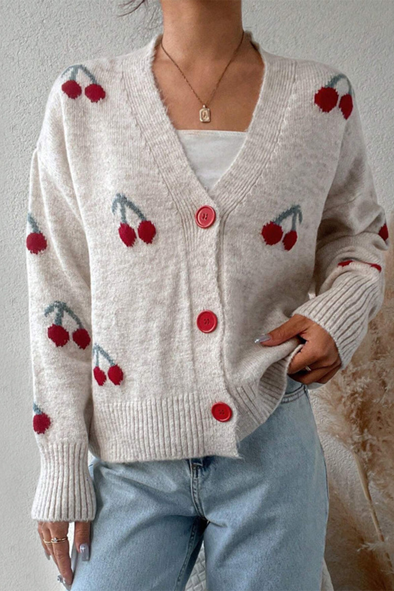 Drune | Strickjacke mit V-Ausschnitt und Obstknöpfen für Damen