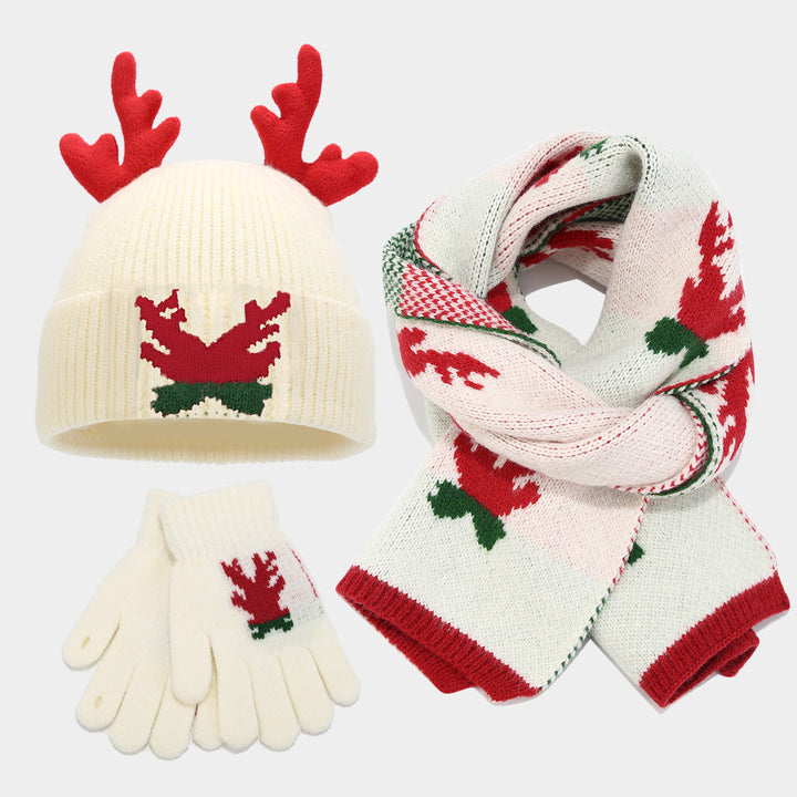 Drune | Weihnachtsrentier Geweih Schal Hut Handschuhe Dreiteiliges Set (3 Farben)