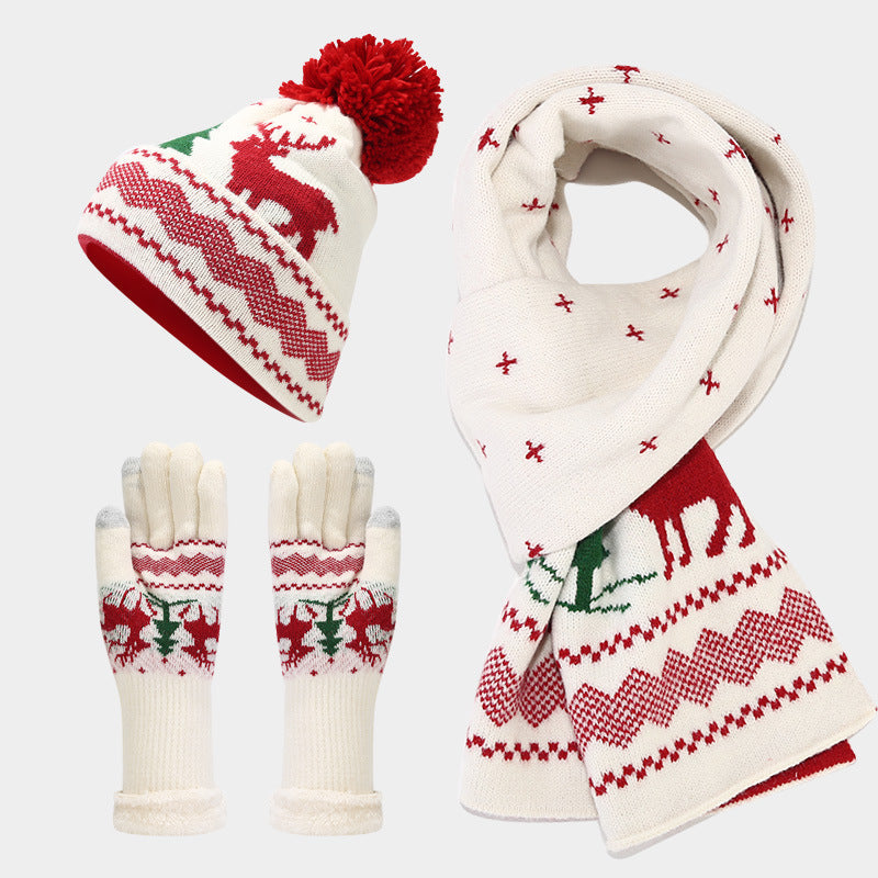 Drune | Weihnachtsrentiermuster Muster Mütze Schal Handschuhe Set (6 Farben)