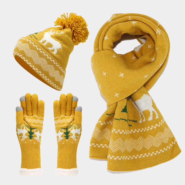 Drune | Weihnachtsrentiermuster Muster Mütze Schal Handschuhe Set (6 Farben)