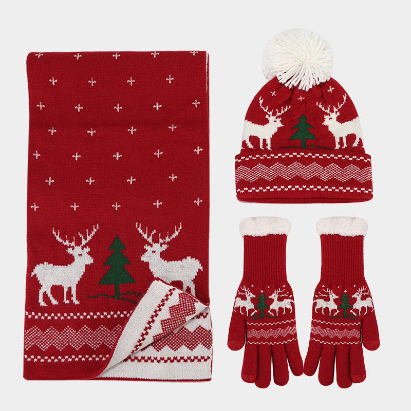 Drune | Weihnachtsrentiermuster Muster Mütze Schal Handschuhe Set (6 Farben)