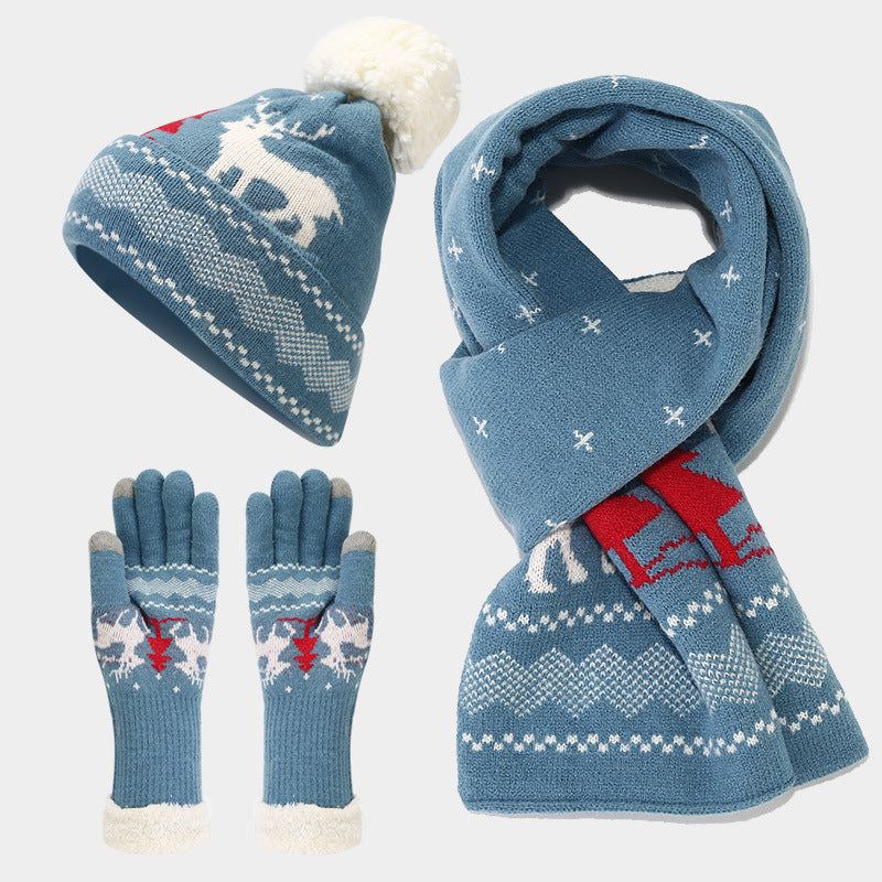 Drune | Weihnachtsrentiermuster Muster Mütze Schal Handschuhe Set (6 Farben)