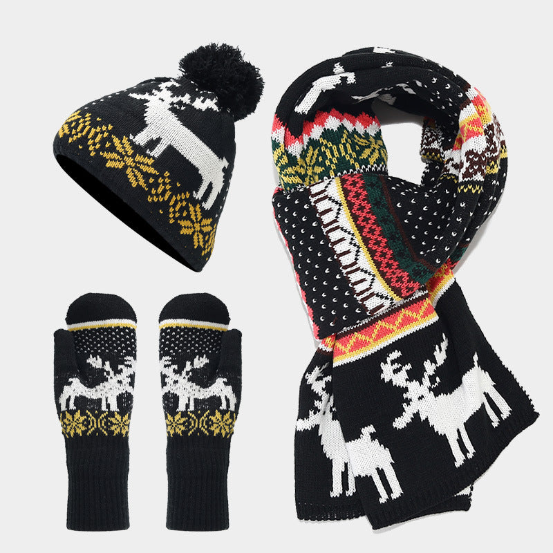 Drune | Weihnachtsrentiermuster Muster Mütze Schal Handschuhe Set (6 Farben)