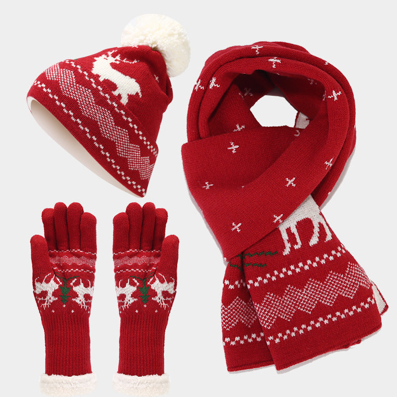 Drune | Weihnachtsrentiermuster Muster Mütze Schal Handschuhe Set (6 Farben)