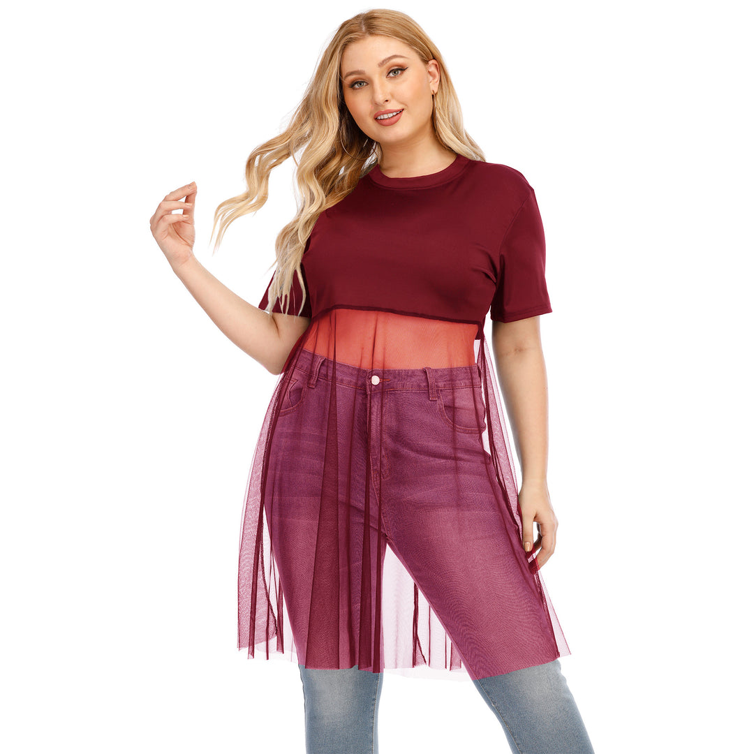 Damen modisches Mesh-Top mit integriertem Rock Drune