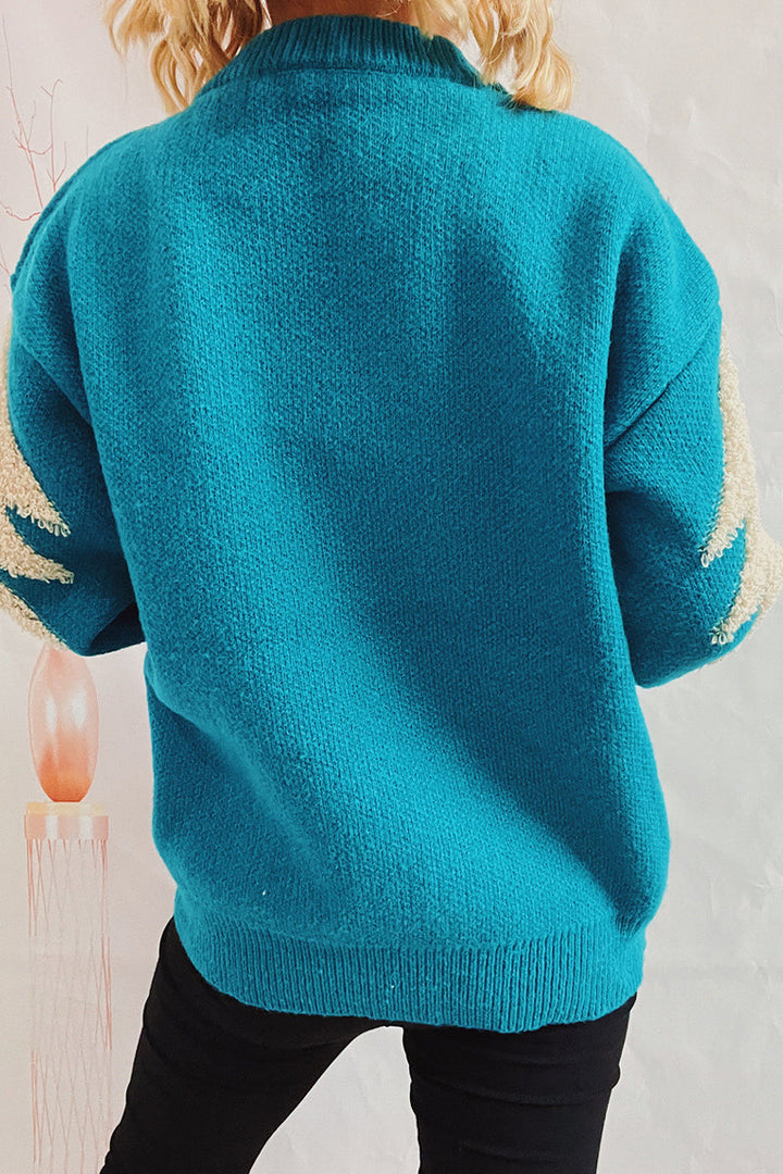 Drune | Lässiger Weihnachtsbaum Pailletten Patch Rundhals Pullover