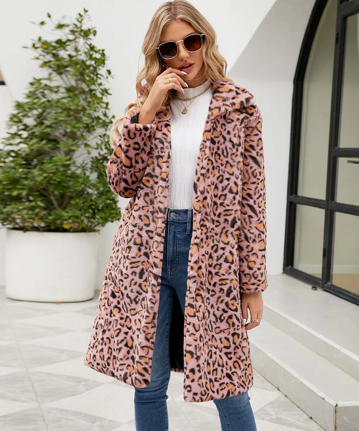 Drune | Fleece-Mantel mit Leopardenmuster
