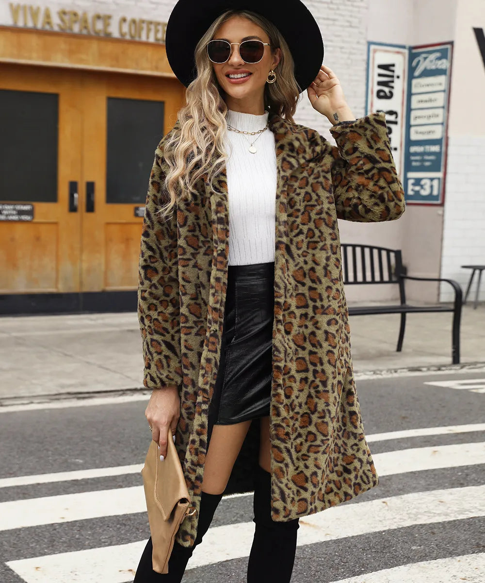 Drune | Fleece-Mantel mit Leopardenmuster