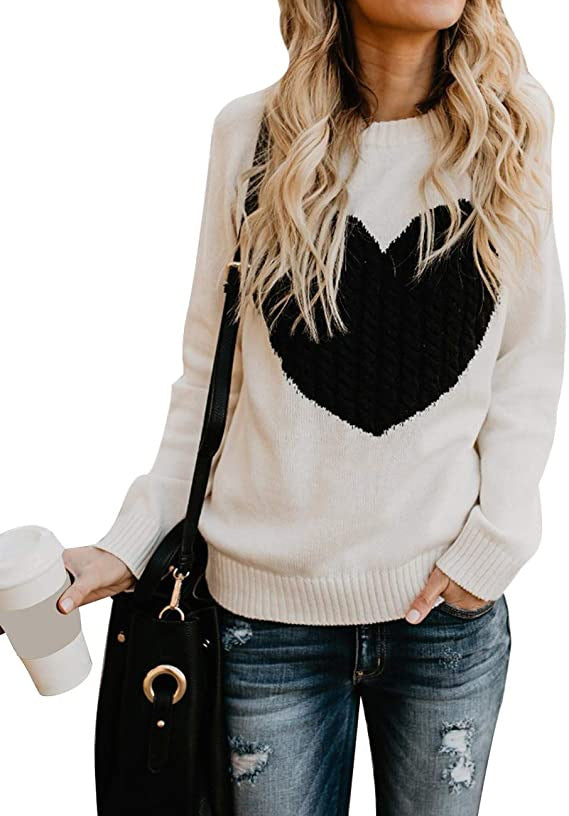 Damen Strickpullover mit Herzapplikation, Rippbündchen und legerer Passform Drune