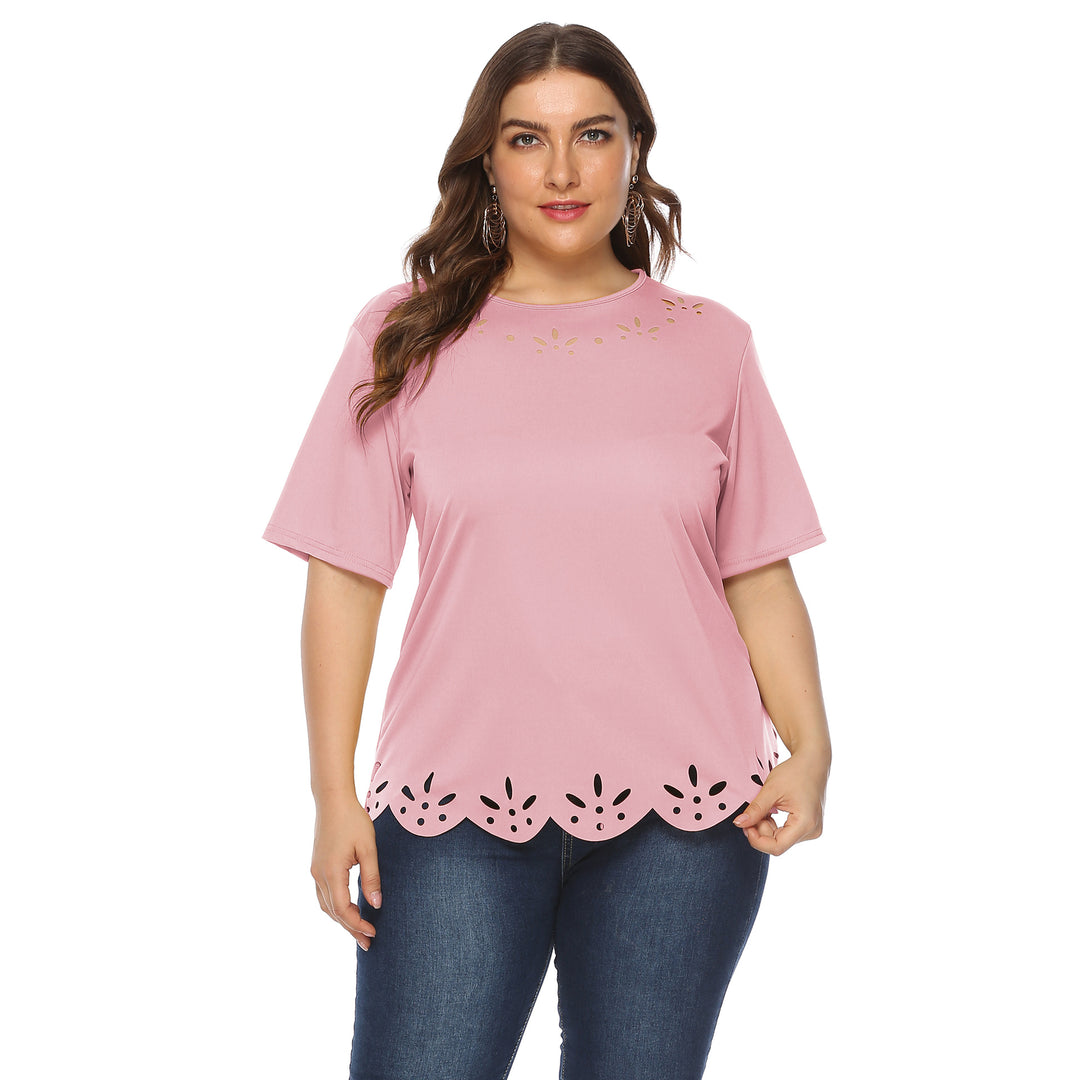 Damen lässiges T-Shirt mit kreativem Lochmuster Drune