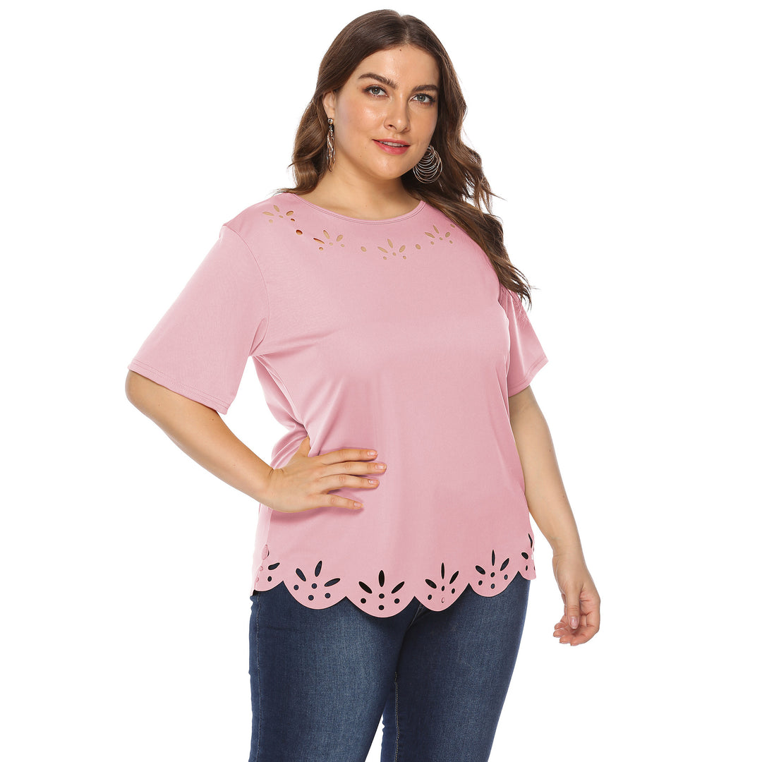 Damen lässiges T-Shirt mit kreativem Lochmuster Drune