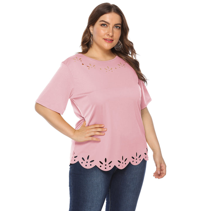 Damen lässiges T-Shirt mit kreativem Lochmuster Drune