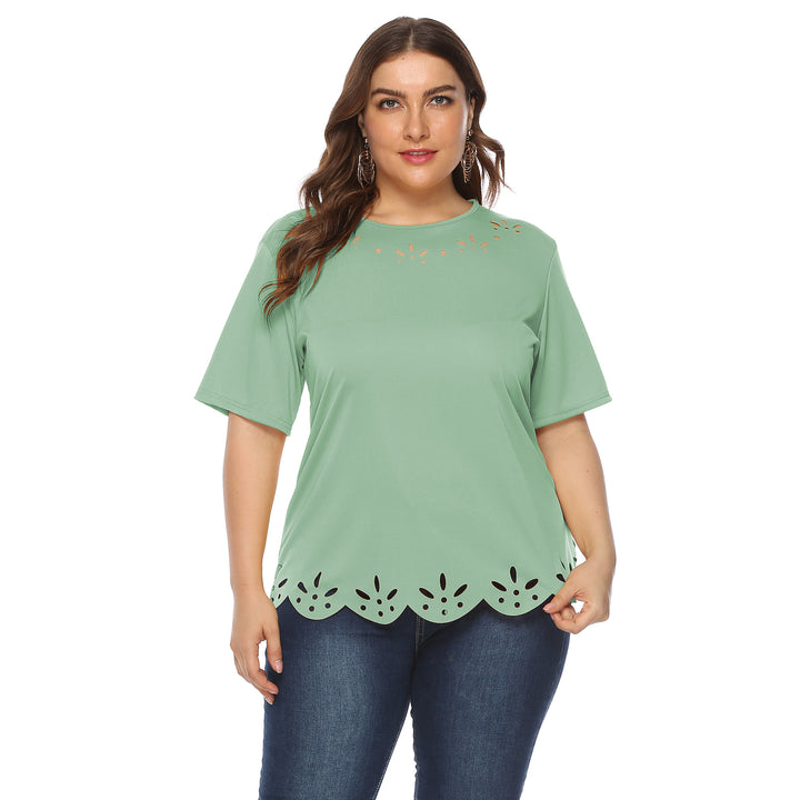 Damen lässiges T-Shirt mit kreativem Lochmuster Drune