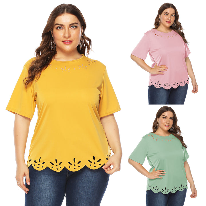 Damen lässiges T-Shirt mit kreativem Lochmuster Drune