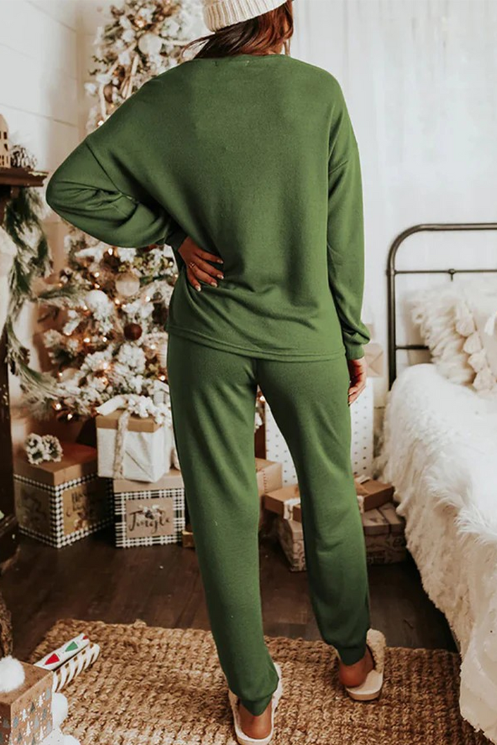 Drune | Lässige Party Weihnachtsmann Weihnachtsbaum Süßigkeiten Pailletten Schnürung O-Hals Langarm Zwei Teile (3 Farben)