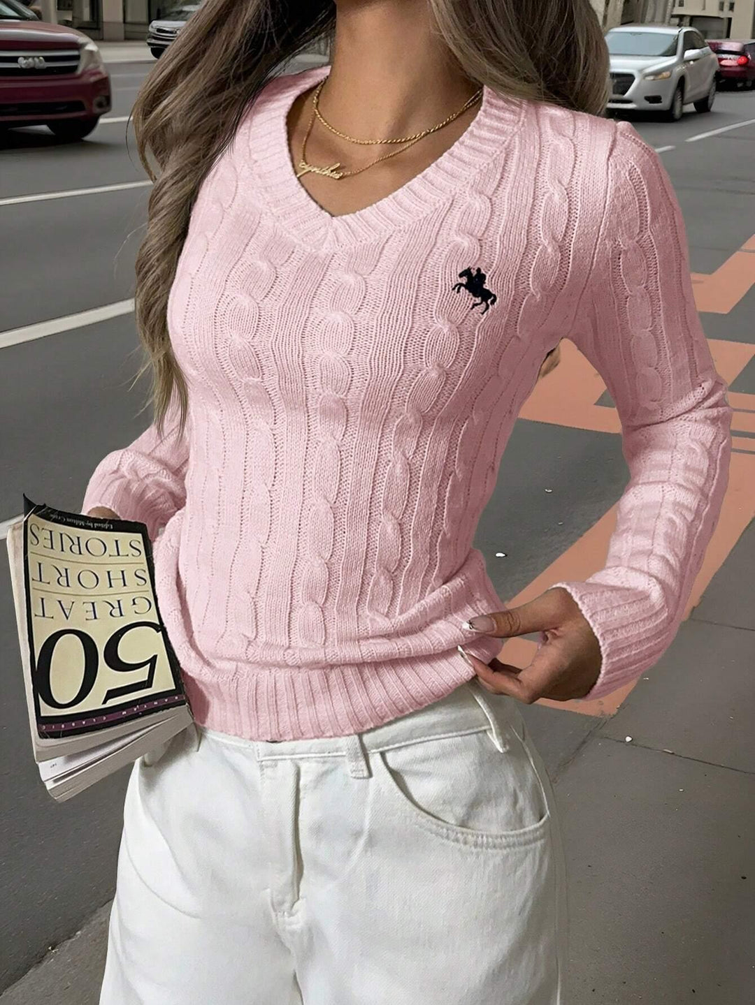 Drune | Schnurgestrickter Pullover mit V-Ausschnitt für Damen