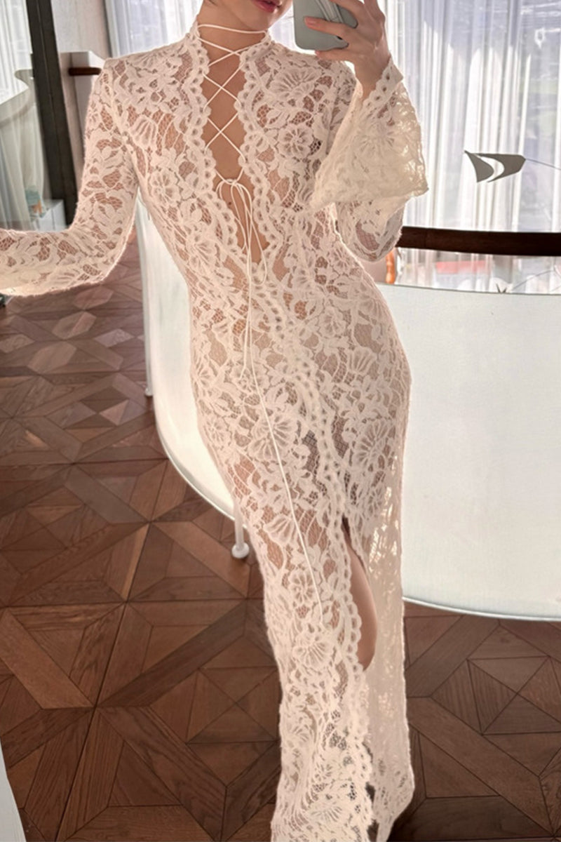 Drune | Sexy Spitze Durchsichtige Trägerdesign V-Ausschnitt Spitze Kleid Kleider
