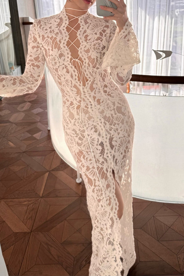 Drune | Sexy Spitze Durchsichtige Trägerdesign V-Ausschnitt Spitze Kleid Kleider