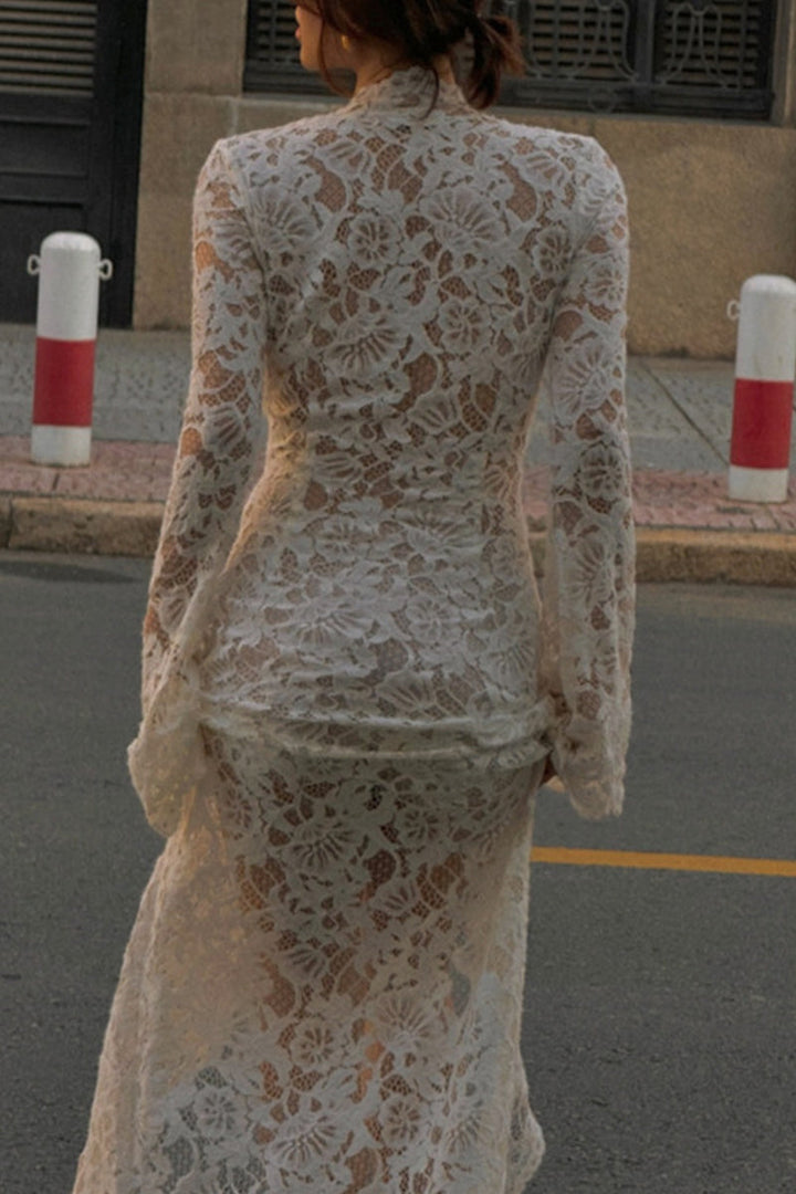 Drune | Sexy Spitze Durchsichtige Trägerdesign V-Ausschnitt Spitze Kleid Kleider